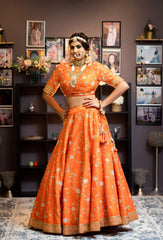 Orange Color Hand-Embroidered Wedding Lehenga