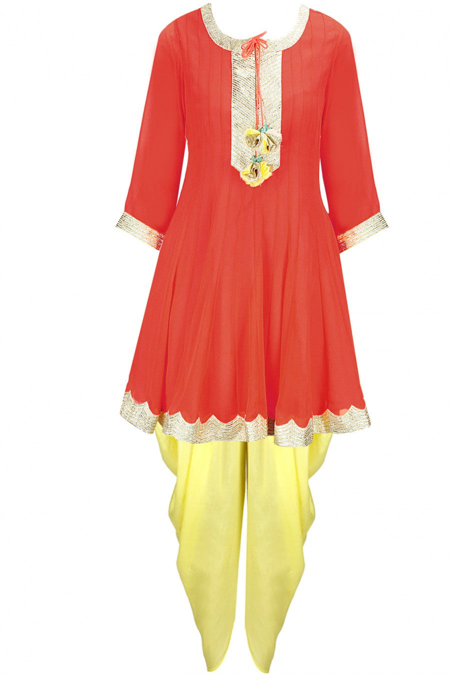 Orange and lemon dhoti kurta set