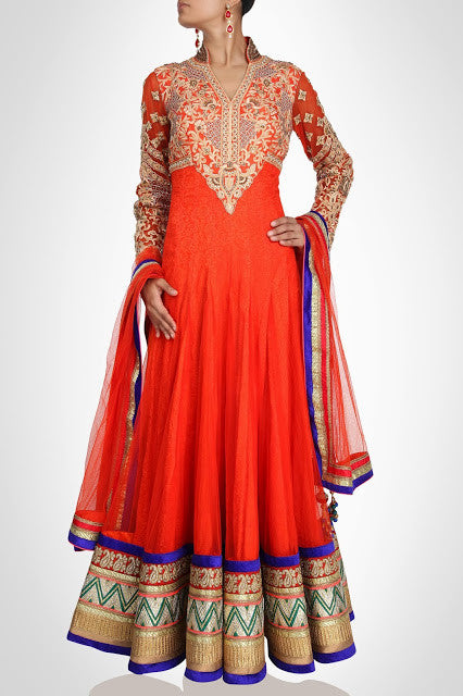 Orange long length anarkali suit available online