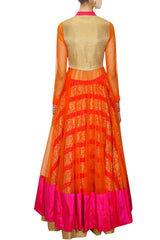Pink and Orange anarkali lehenga set
