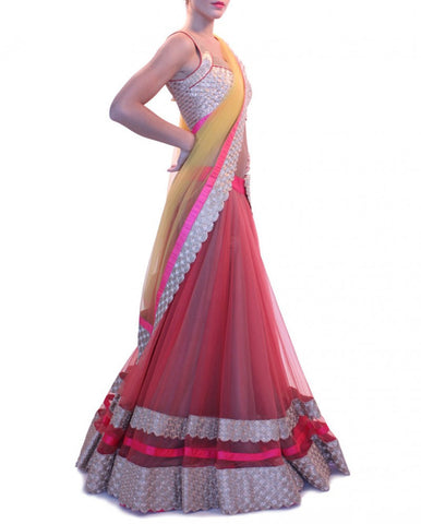 Red and yellow color party wear lehenga