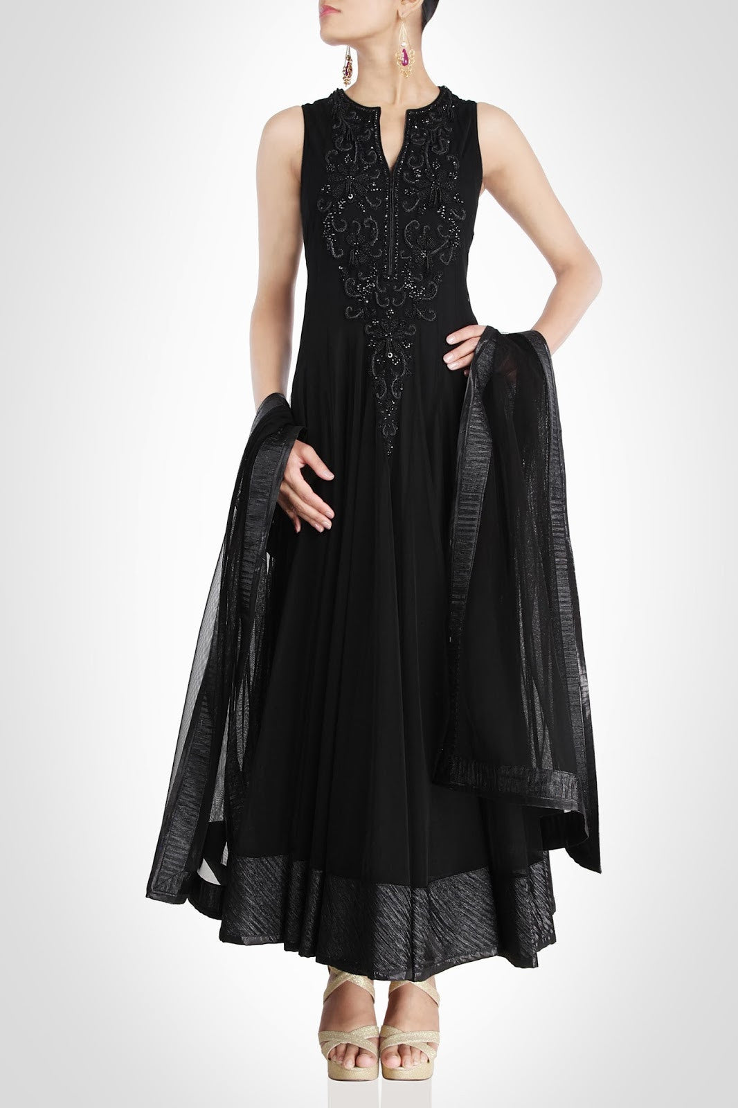 Black color long anarkali suit