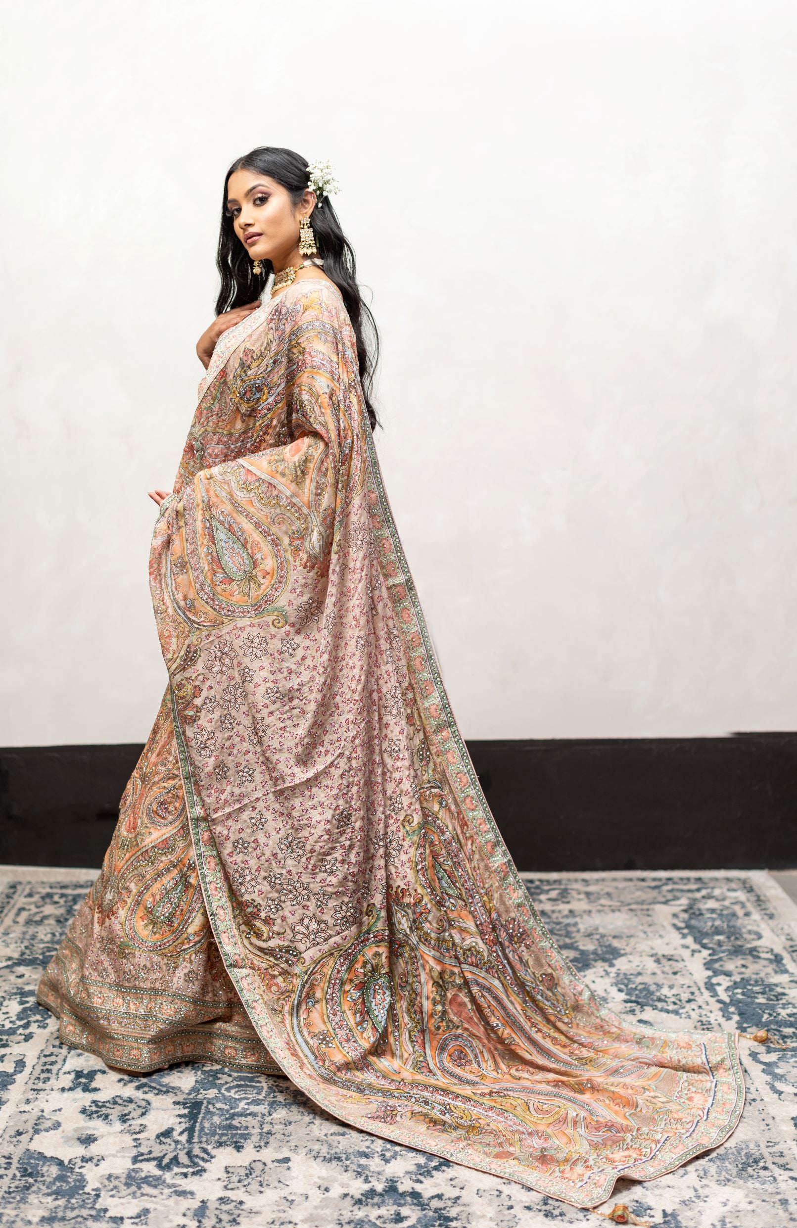 Pastel Peach Color Swarovski Work Wedding Lehenga