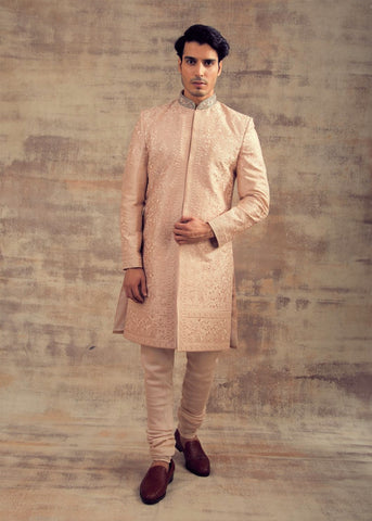 Peach Blush Color Thread Work Sherwani