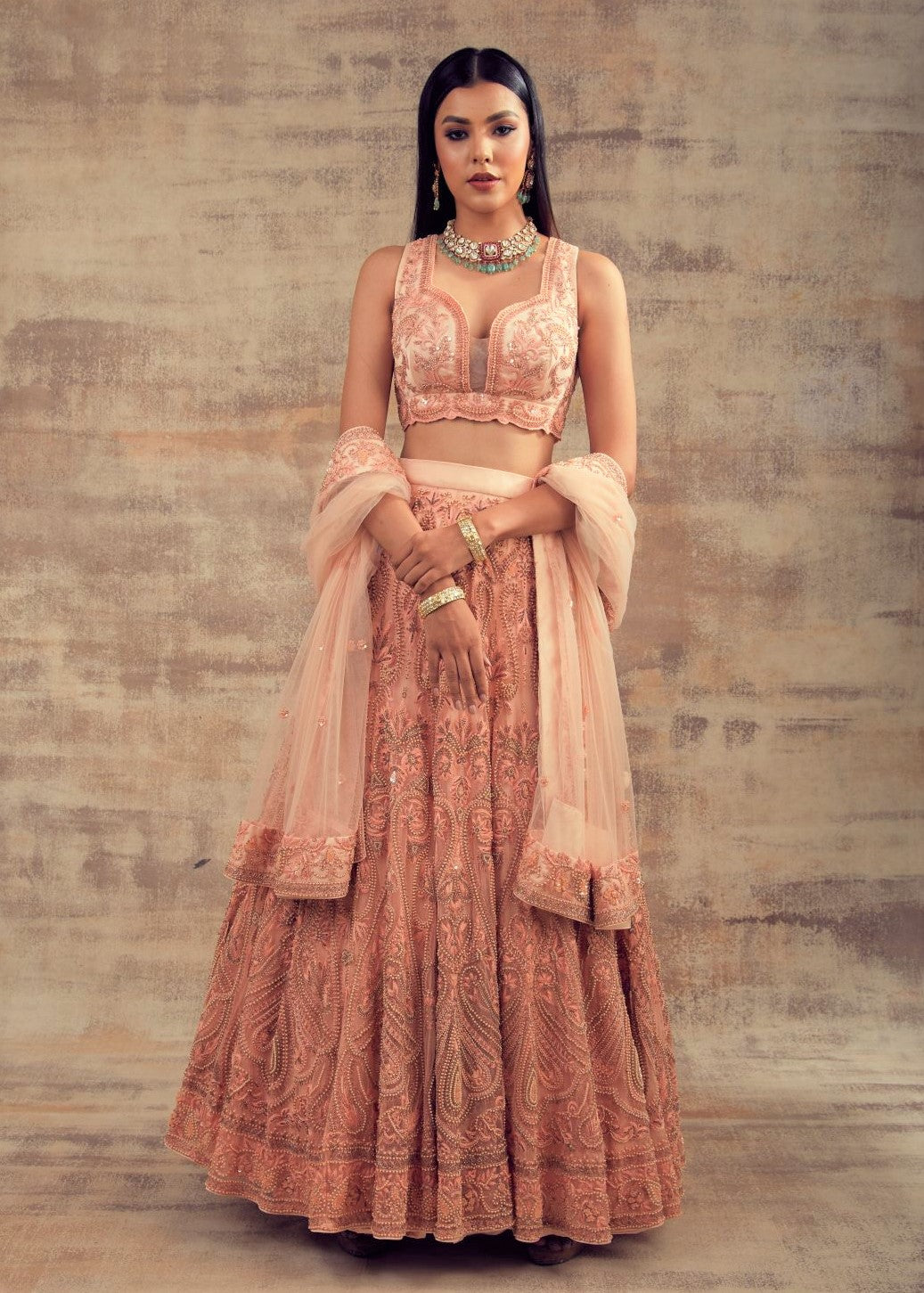 Peach Color Wedding Lehenga NEGAR