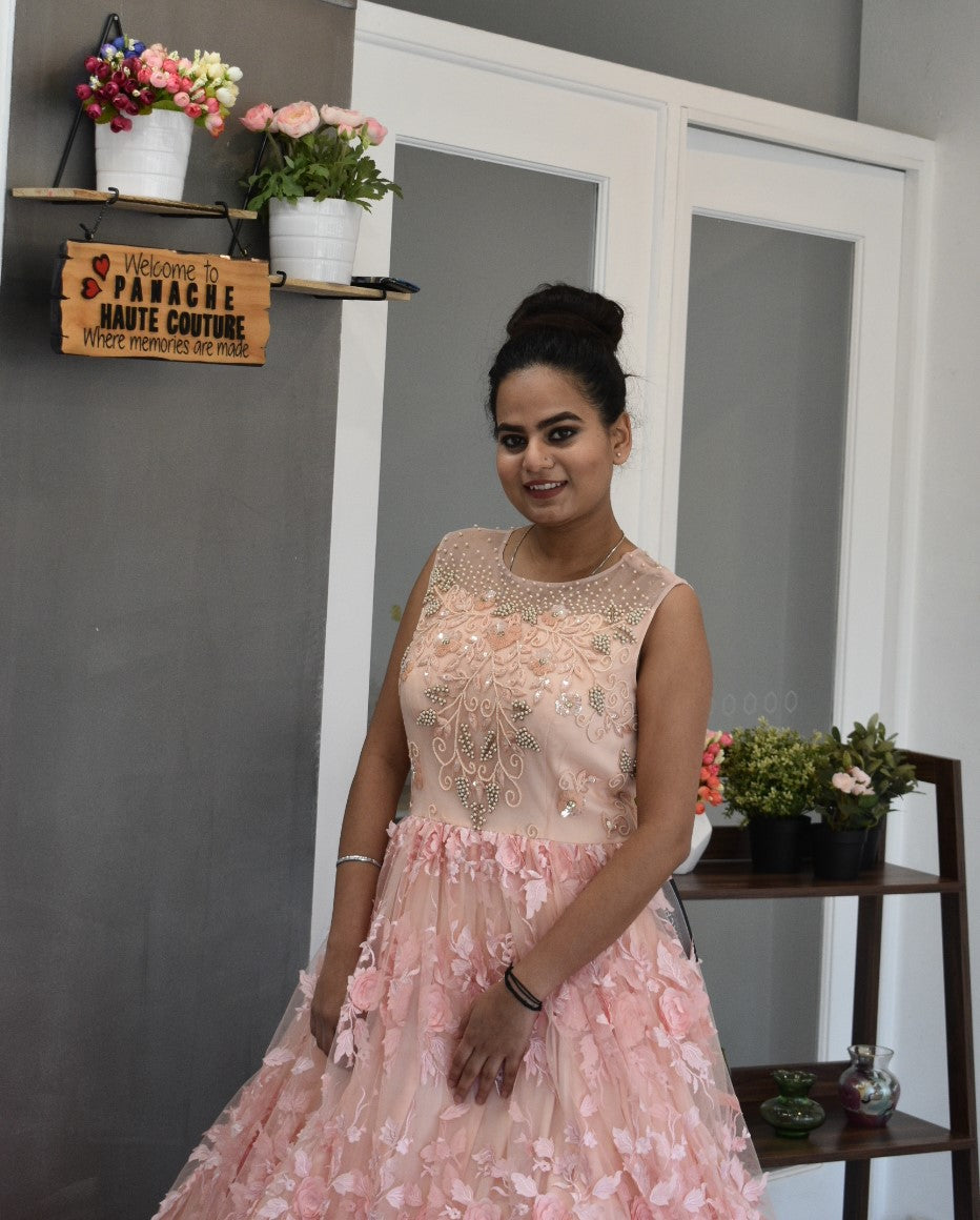 Peach Hues 3D Flower Gown by Panache Haute Couture