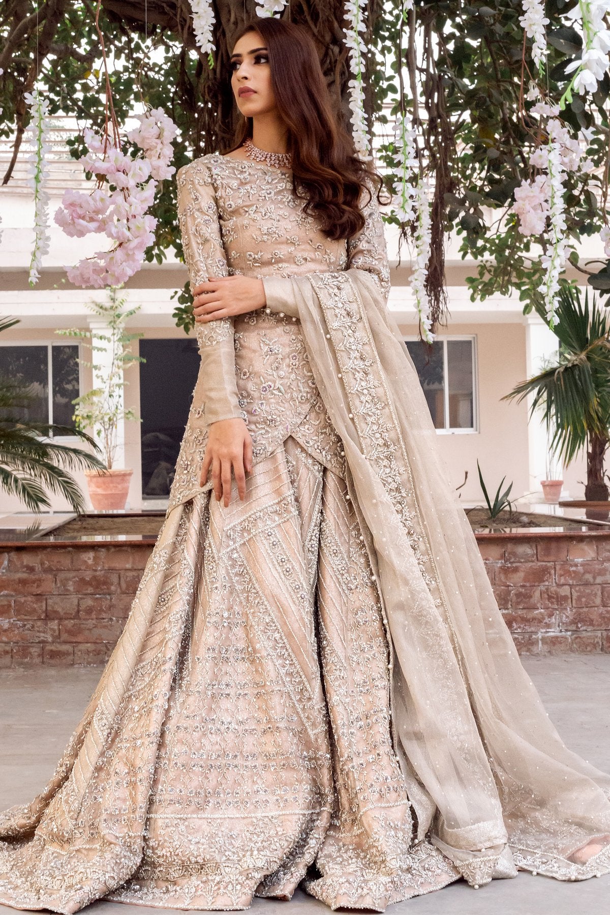 Peach Color Kundan Work Wedding Lehenga