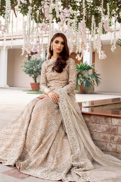 Peach color bridal online dress