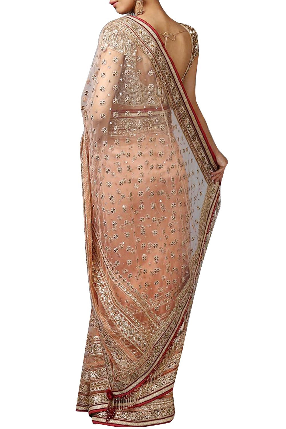 Peach Colour Wedding Saree with Gotta Work
