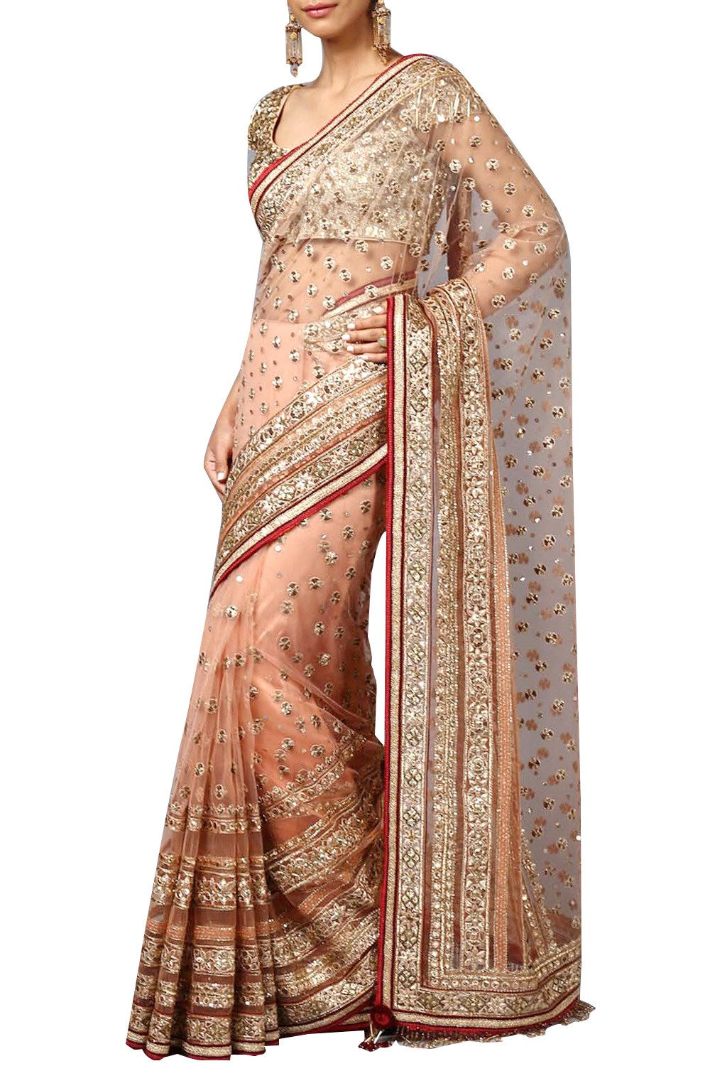 Peach Colour Wedding Saree with Gotta Work