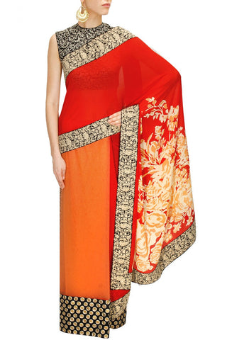 Peach Red Designer Saree