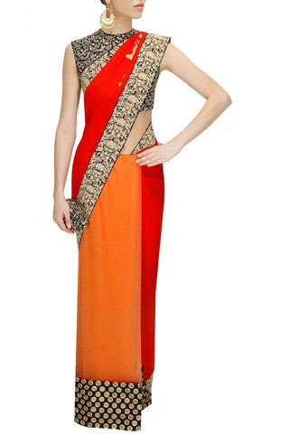 Peach Red Designer Saree