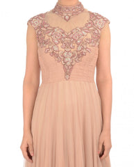 beige color long anarkali suit