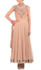 beige color long anarkali suit
