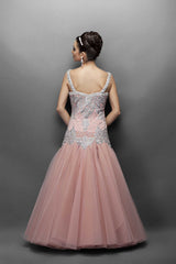 Dusty Pink Gown with Silver Work in Long Fitted Bodice