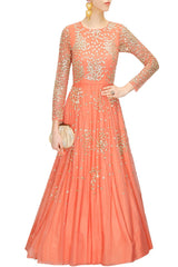 Peach colour anarkali gown
