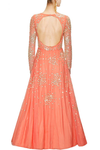 Peach colour anarkali gown