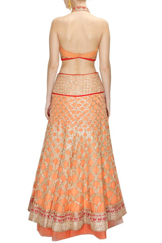 Peach colour bridal lehenga choli