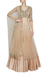 Peach lehenga with gold embroidery blouse
