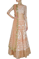 Peach lehenga with offwhite embroidery