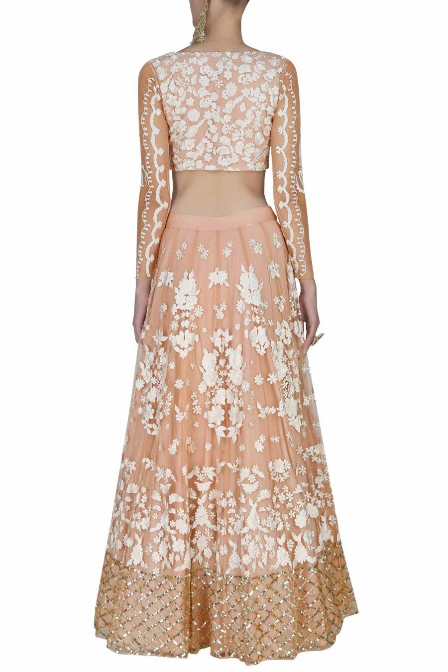 Peach lehenga with offwhite embroidery