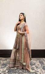 Peach and Green Color Swarovski Work Wedding Sharara