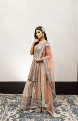 Peach and Green Color Swarovski Work Wedding Sharara