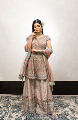 Peach and Green Color Swarovski Work Wedding Sharara