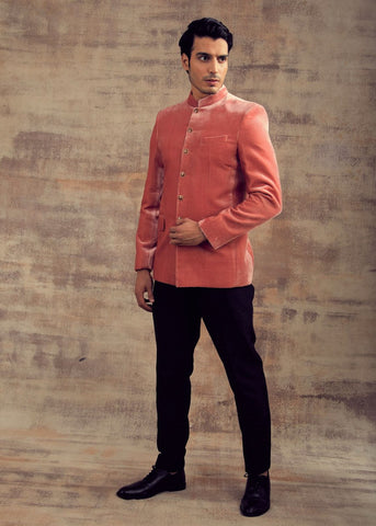 Pink Color Micro Velvet Jodhpuri Jacket