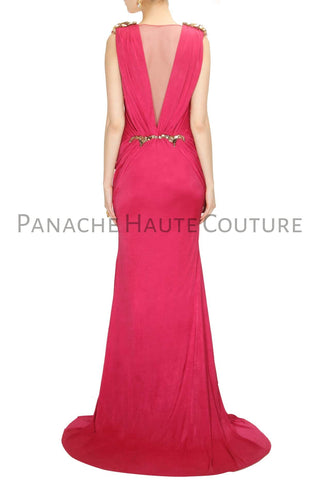 Pink Color Designer Saree Gown in Velvet