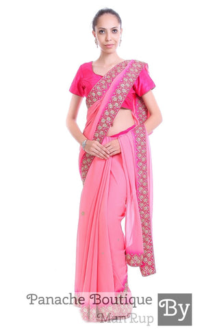 Pink Colour Georgette Silk Saree with Gotta Patti Embroidery