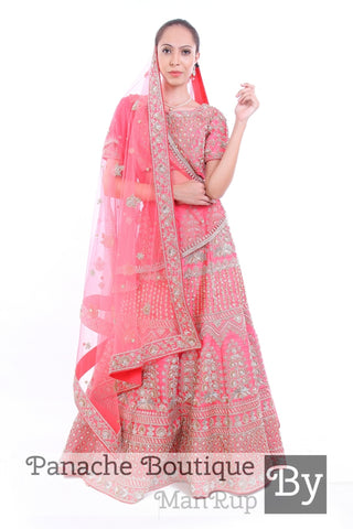 Pink Colour Heavily Embroidered Zardozi Lehenga
