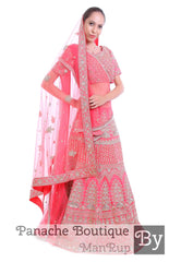 Pink Colour Heavily Embroidered Zardozi Lehenga