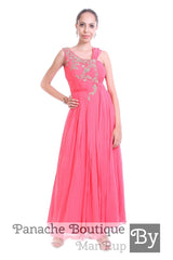 Pink Colour Saree Gown with Zardozi Embroidery