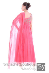 Pink Colour Saree Gown with Zardozi Embroidery