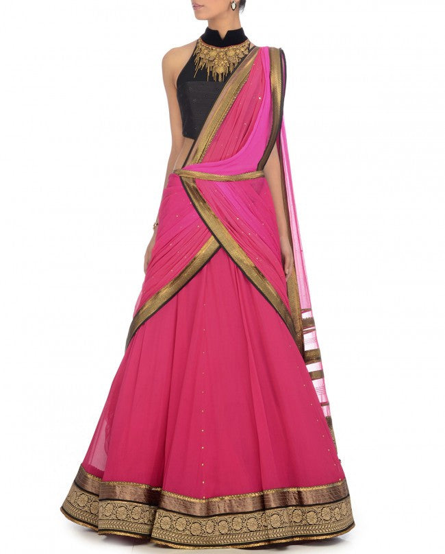 Pink and black party wear chaniya choli