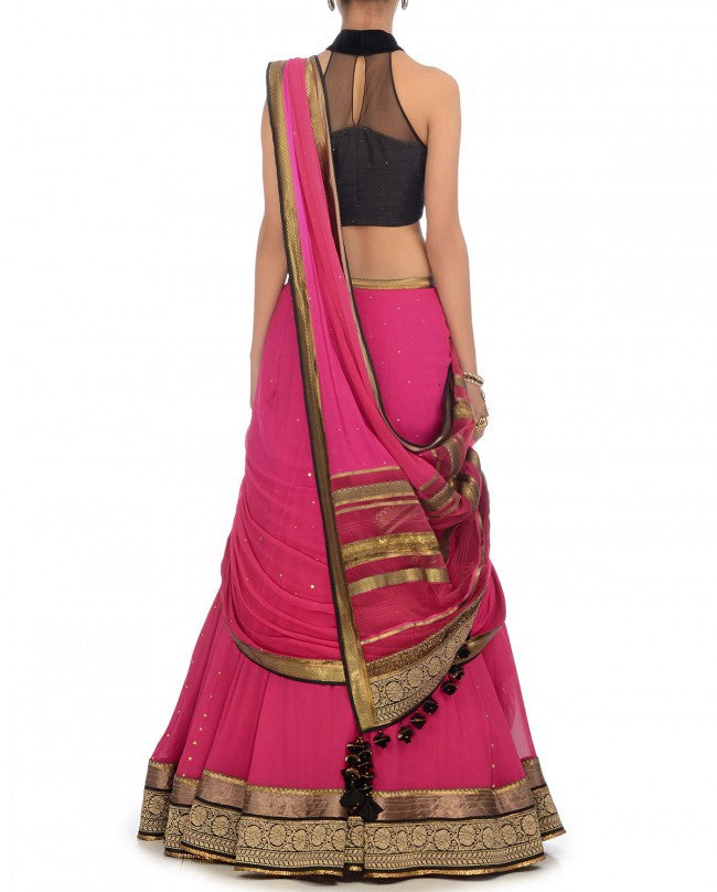 Pink and black party wear chaniya choli