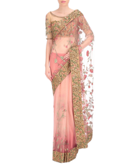 Peach color designer saree in thread embroidery