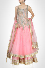 Pink color ananrkali suit type lehenga