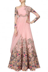 Pink color draped lehenga