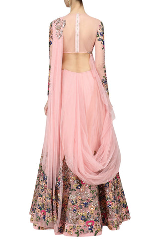 Pink color draped lehenga 