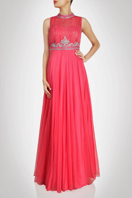 Dark Pink color Maxi Gown