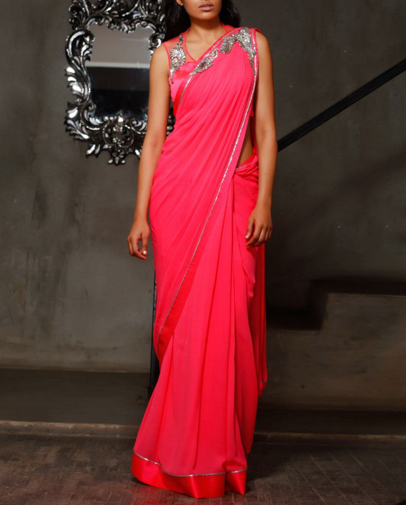 Dark pink color party wear saree