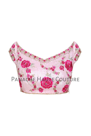 Pink Color Blouse with Sequin and Floral Embroidery