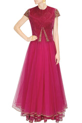 Fuchsia layered anarkali