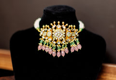 Pink and Sage Green Ahemdabadi Paachi Kundan Choker Necklace Daria