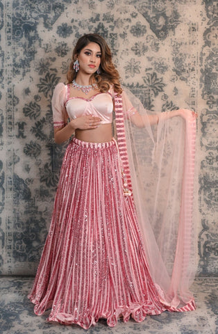 Pink Coloured Sequins Lehenga