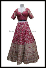 Pleasant Deep Red Color Bridal Raw Silk Lehenga