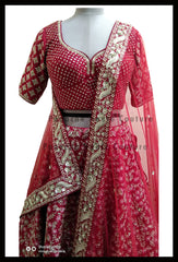 Pleasant Deep Red Color Bridal Raw Silk Lehenga