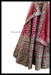 Pleasant Deep Red Color Bridal Raw Silk Lehenga